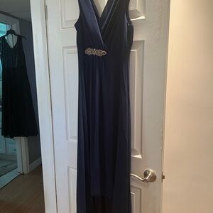 Blue High Low Sleeveless V-Neck Gown for Weddings